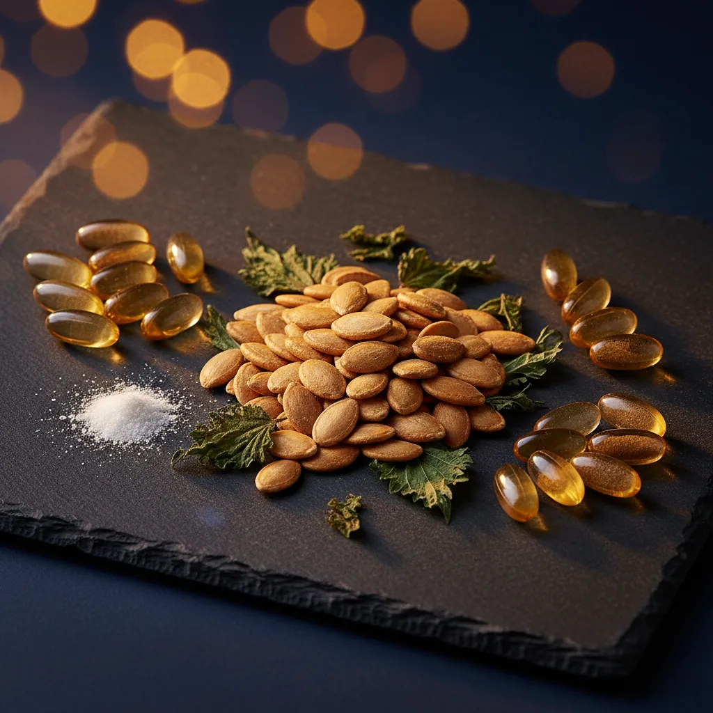 Pompoenzaad supplement mannen - natuurlijke ingrediënten op leisteen